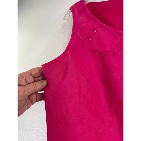 Valerie Stevens Pink 100% Linen Sleeveless Blouse Beading Embroidered XL - Picture 4 of 12